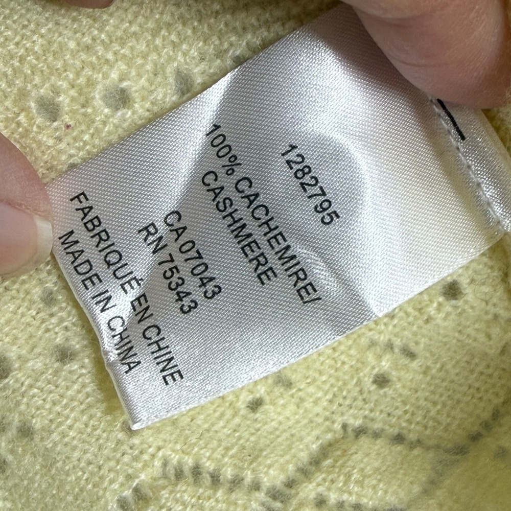 House of Harlow 1960 Yellow 100% Cashmere Pointelle Knit Cropped Cardigan M - Picture 5 of 8